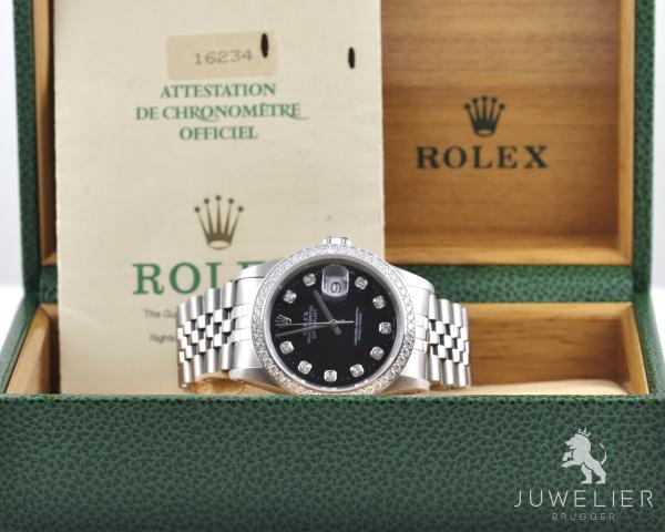 Rolex Datejust 36mm Stahl Automatik Diamantenbesatz Ref. 16234 Box & Papiere